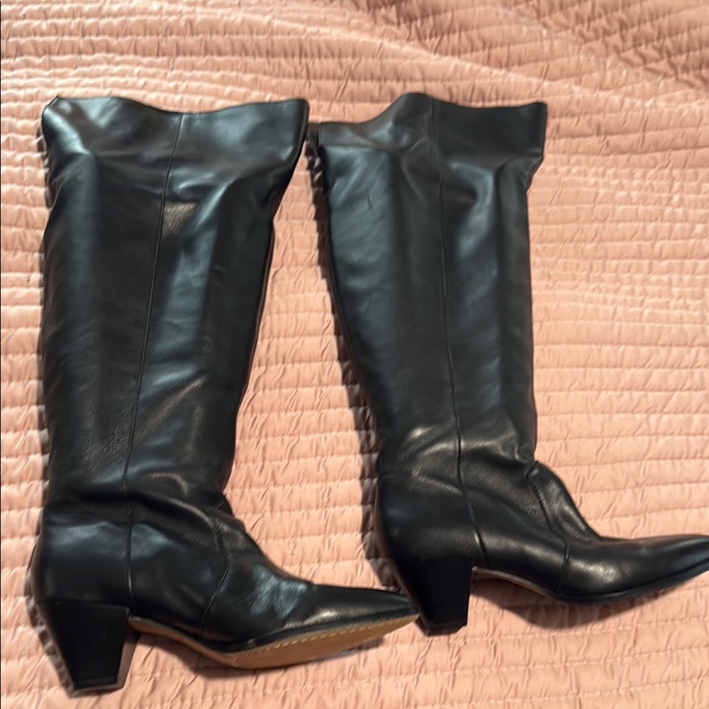 Vince Camuto Black Over the Knee Boots Sleek Leather Design